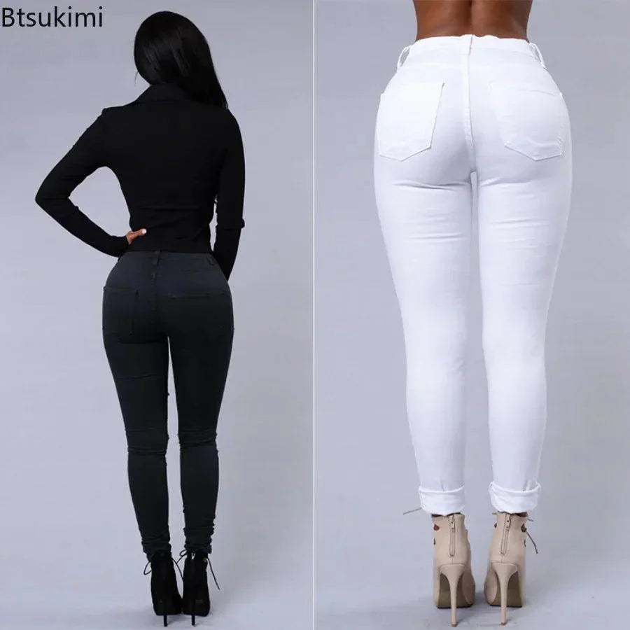 2025 Women's Stretch Skinny Ripped Hole Washed Denim Jeans Female High Waist Pencil Y2k Pants Jeans Ladies Casual Trousers Pants