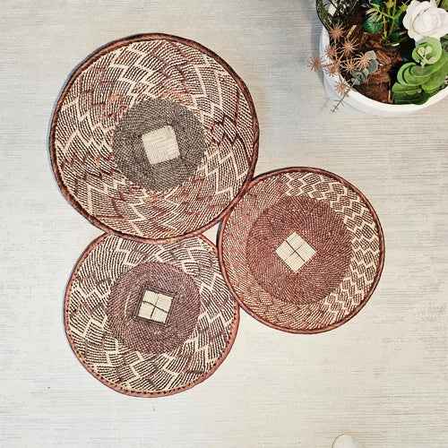 Set of 3 Handmade African Wall Baskets | Zimbabwe Baskets | Boho Wall