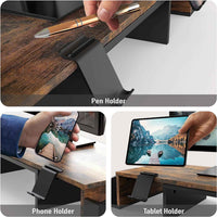 Desk Dual Monitor Stand Riser With Drawer Rustic Brown