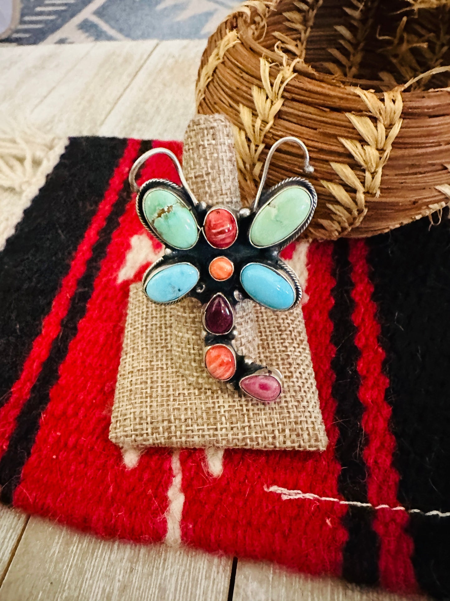 Hand Crafted Multi Stone & Sterling Silver Dragonfly Adjustable Ring