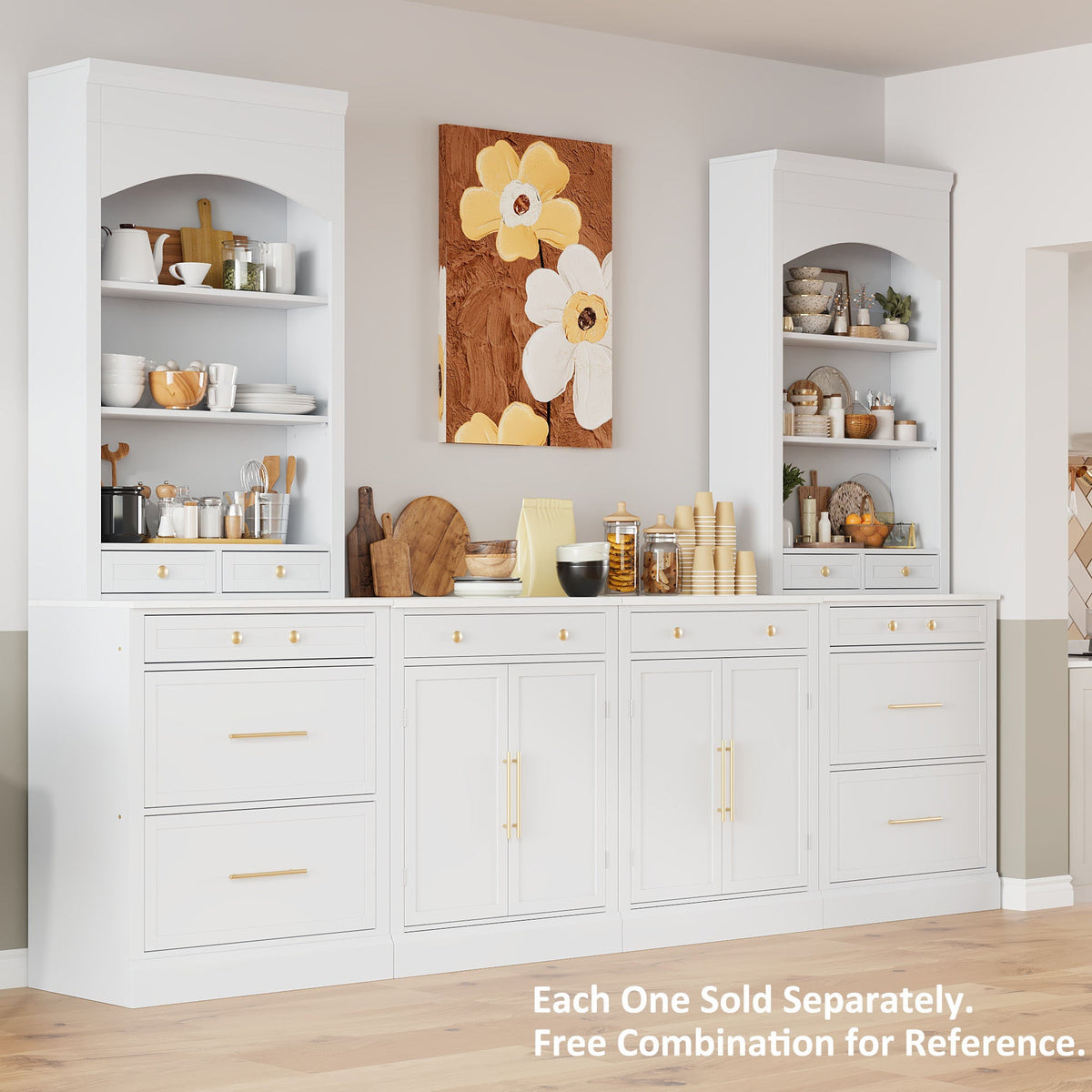 Modern 83.7inch High Kitchen Pantry, Freestanding Tall Kitchen Hutch
