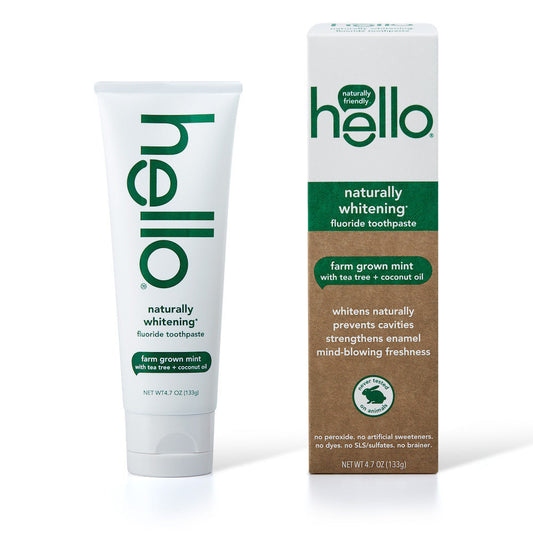 Hello Fluoride Toothpaste Naturally Whitening Farm Grown Mint With Tea Tree + Coconut Oil