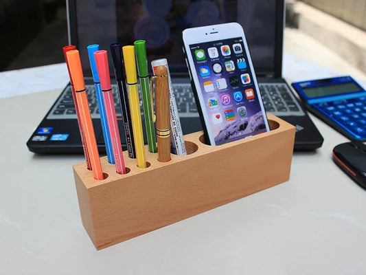 Wood Phone Holder & Pen Container