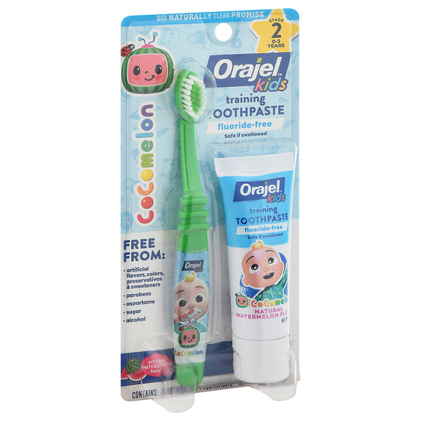 Orajel Kids CoComelon Toothbrush & Training Toothpaste Fluoride-Free Watermelon Flavor 1 Oz