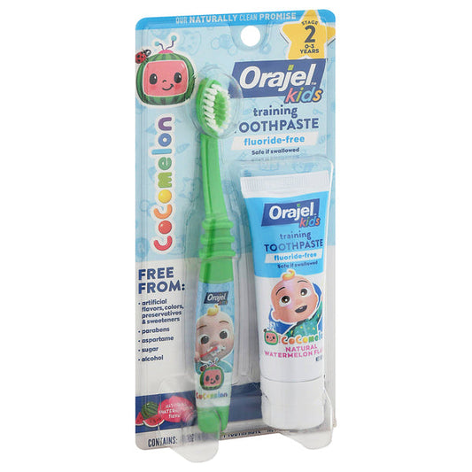 Orajel Kids CoComelon Toothbrush & Training Toothpaste Fluoride-Free Watermelon Flavor 1 Oz