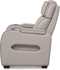 Light Gray Leather Power Recliner With Adjustable Headrest