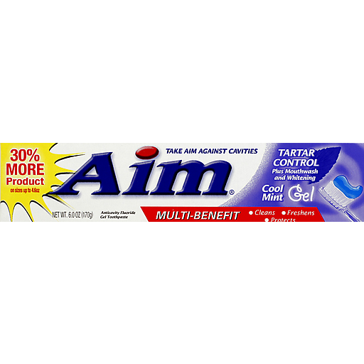 Aim Multi-Benefit Tartar Control Cool Mint Gel Toothpaste 6 Oz. Box