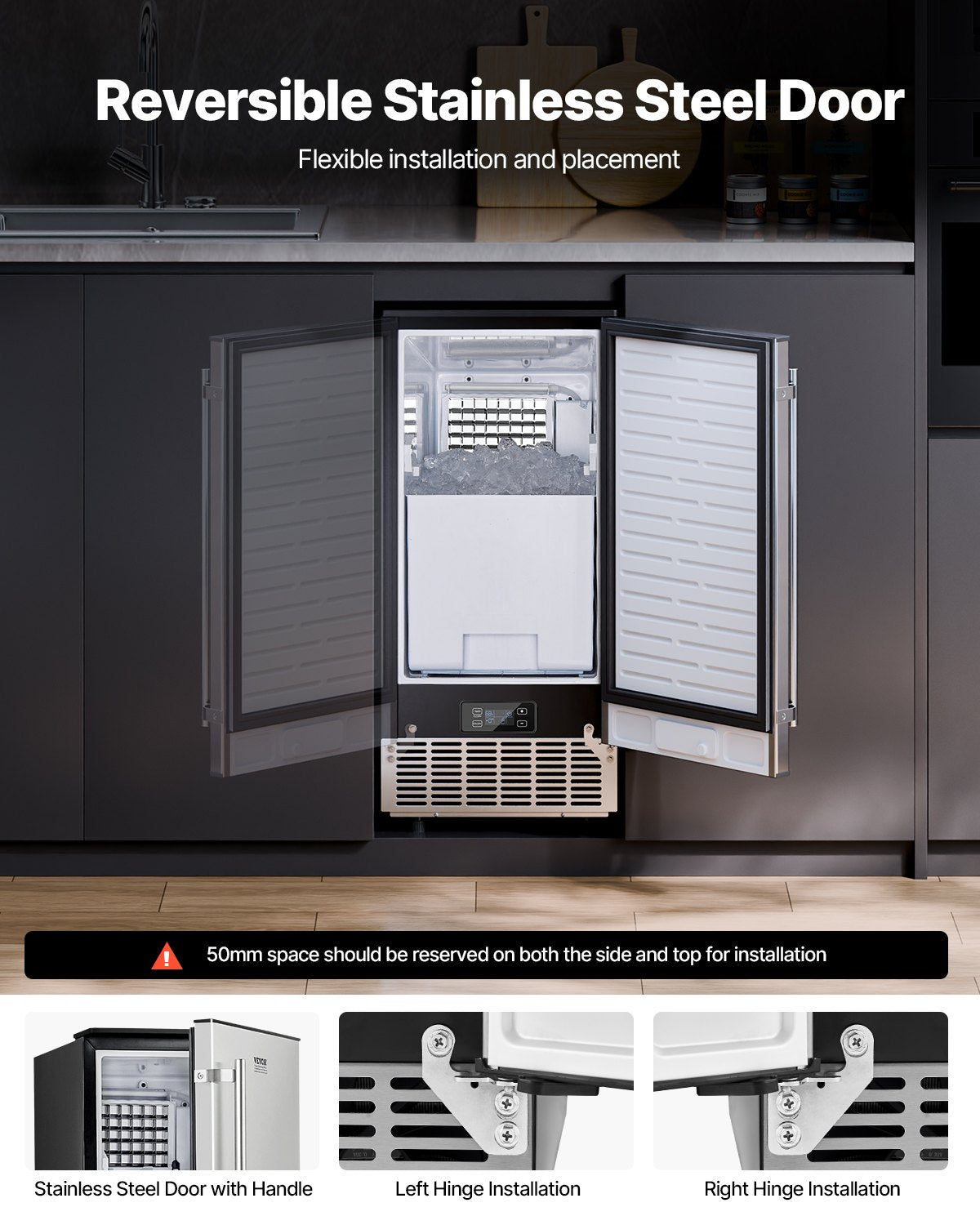 Undercounter Ice Maker 80 Lbs/Day Built-in Ice Maker Machine W/