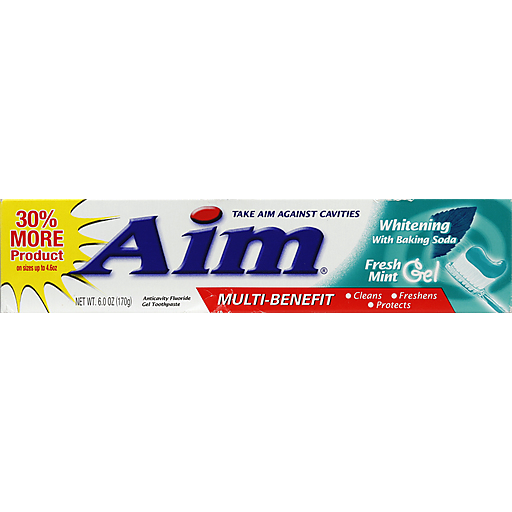 Aim Toothpaste, Anticavity Fluoride, Whitening With Baking Soda, Fresh Mint Gel