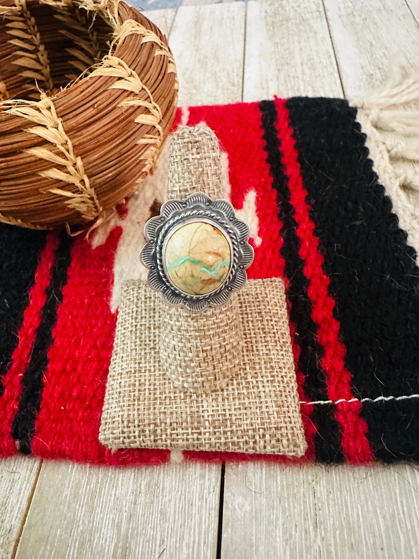 Handcrafted Ribbon Turquoise & Sterling Silver Ring Size 6.5