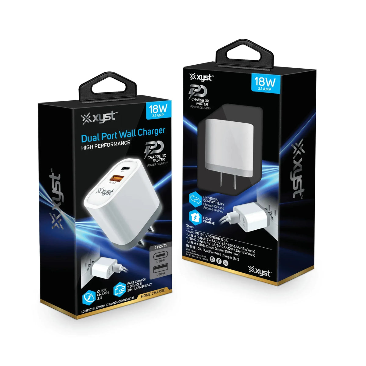 Xyst 3.4-Amp Dual USB Wall Charger with USB Port and USB Type-C Port - Trustymall