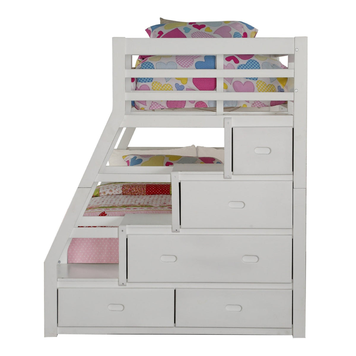 95inches X 56inches X 65inches Twin Over Full White Storage Ladder And
