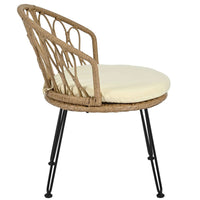 Outdoor Leisure Set, 2 Rattan Single Chairs with A Glass Round Table,