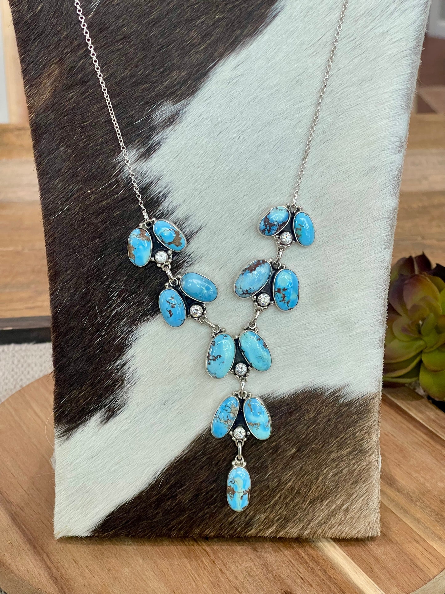 Handmade Sterling Silver, CZ & Golden Hills Cluster Necklace