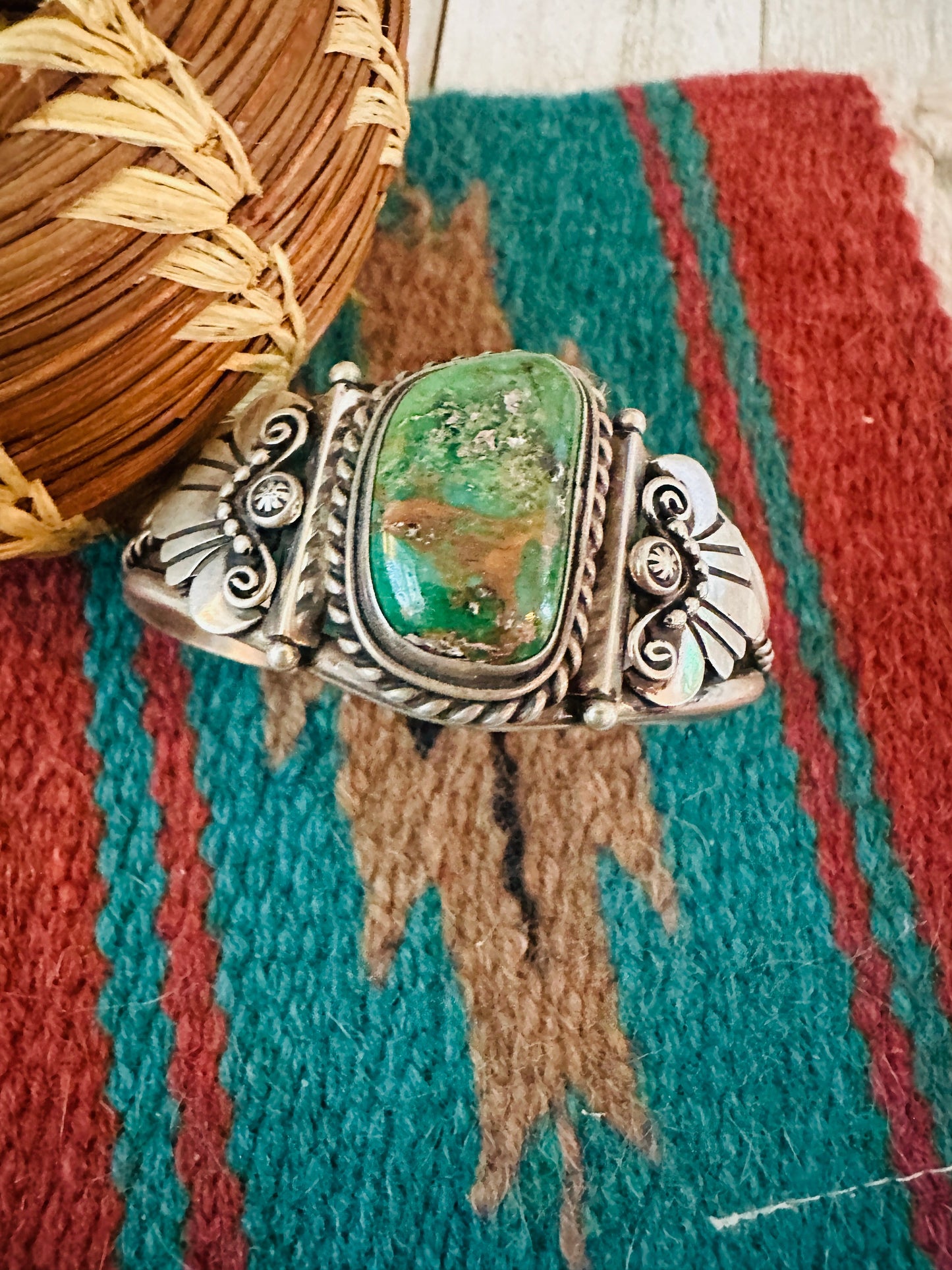 Handcrafted Old Pawn Sterling Silver & Carico Lake Turquoise Cuff Bracelet