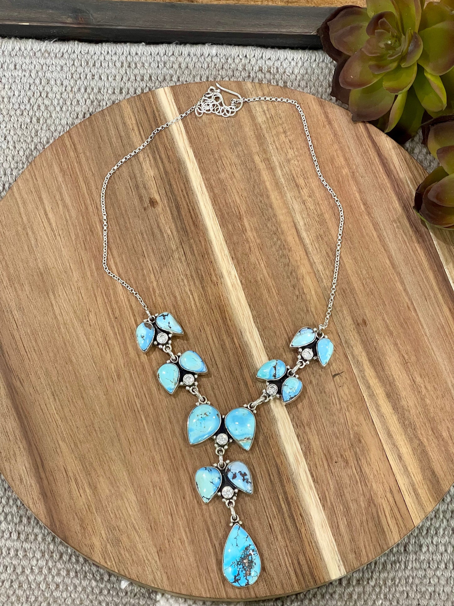 Handmade Sterling Silver, CZ & Golden Hills Cluster Necklace