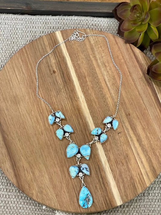 Handmade Sterling Silver, CZ & Golden Hills Cluster Necklace