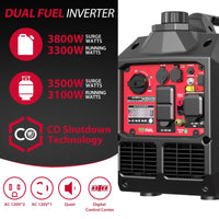 Close-up of generator’s 5-in-1 smart display showing voltage, frequency, and fuel level.