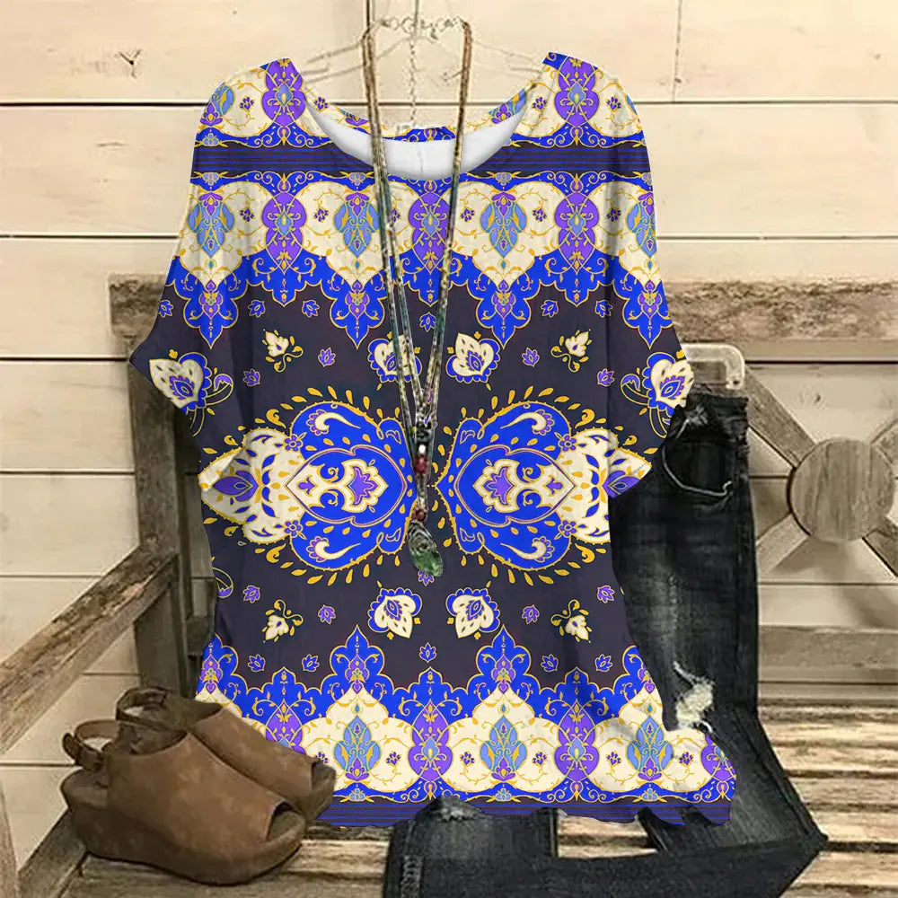 Floral 3D Print Round Neck Women's T-Shirt (Casual)