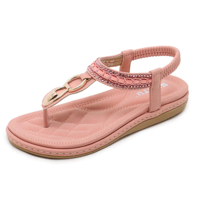 Women's Ethnic Style Rhinestone Flat Beach Sandals
