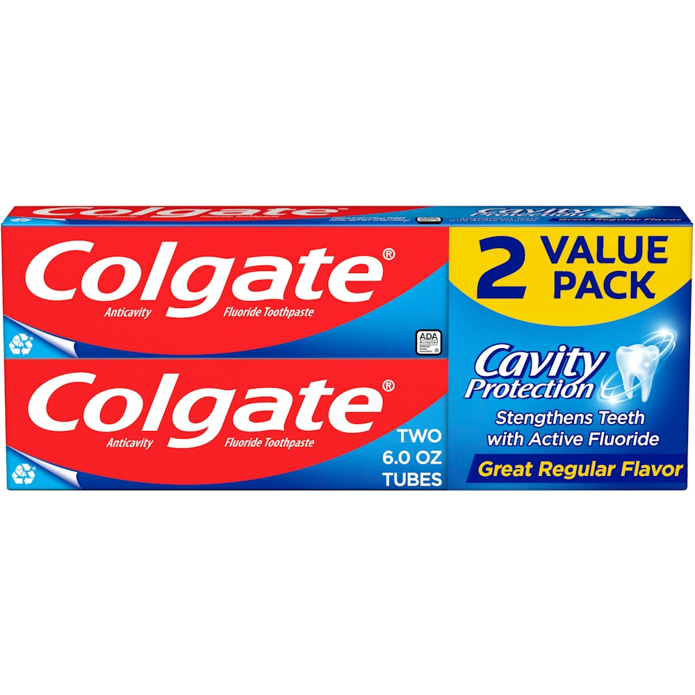 Colgate Toothpaste, Anticavity Fluoride, Cavity Protection, Great Regular Flavor, 2 Value Pack