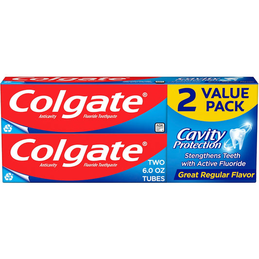 Colgate Toothpaste, Anticavity Fluoride, Cavity Protection, Great Regular Flavor, 2 Value Pack
