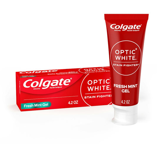 Colgate Optic White Toothpaste, Fluoride, Anticavity, Fresh Mint Gel, Stain Fighter