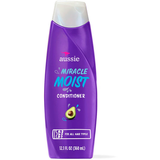 Aussie Paraben-Free Miracle Moist Conditioner W/ Avocado & Jojoba Oil For Dry Hair, 12.1 Fl Oz