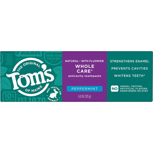 Tom's of Maine Whole Care Natural Toothpaste Peppermint, 4 Oz