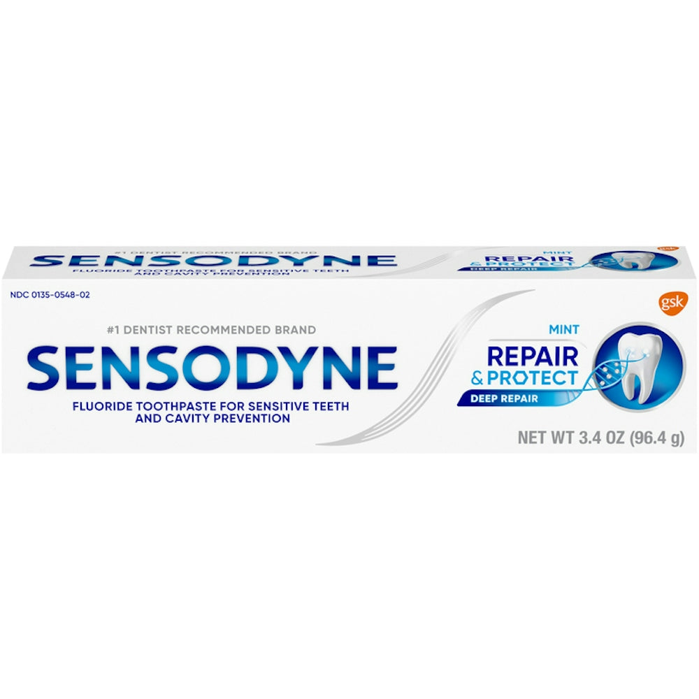 Sensodyne Mint Repair & Protect Fluoride Toothpaste For Sensitive Teeth And Cavity Prevention - 3.4 Ounce