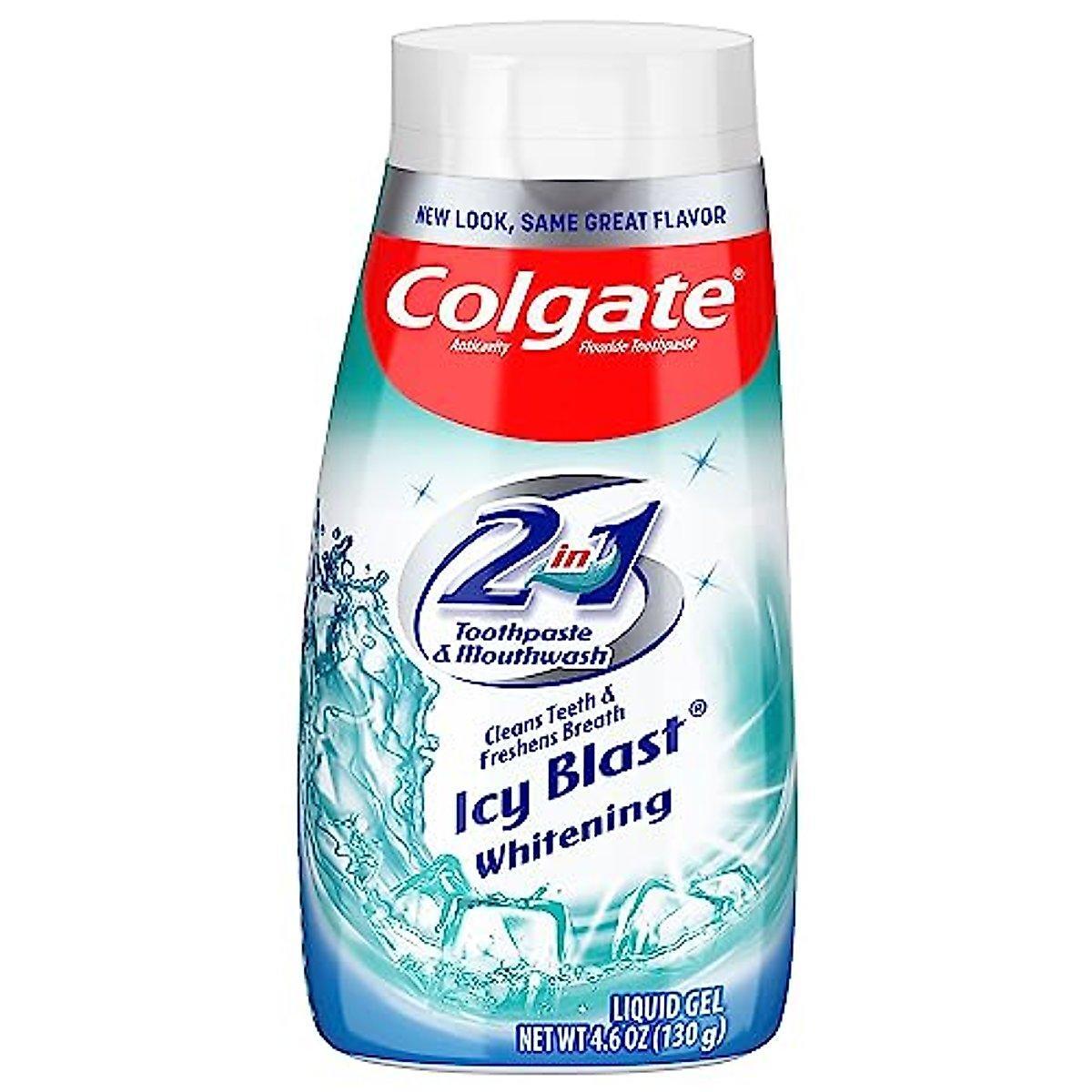 Colgate Toothpaste, Anticavity Fluoride, 2 In 1 Toothpaste & Mouthwash, Icy Blast Whitening, Liquid Gel 4.6 Oz