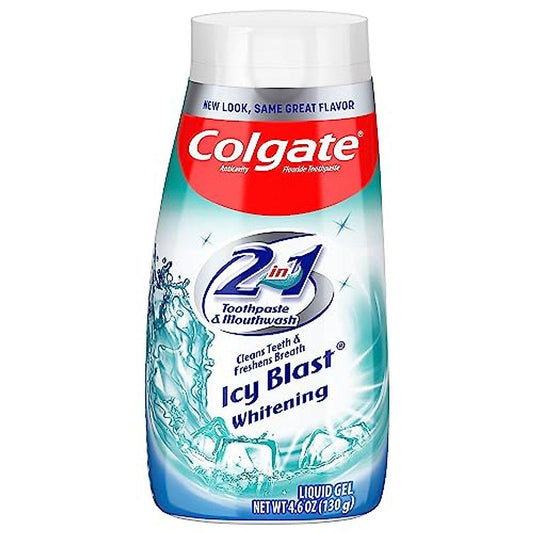 Colgate Toothpaste, Anticavity Fluoride, 2 In 1 Toothpaste & Mouthwash, Icy Blast Whitening, Liquid Gel 4.6 Oz