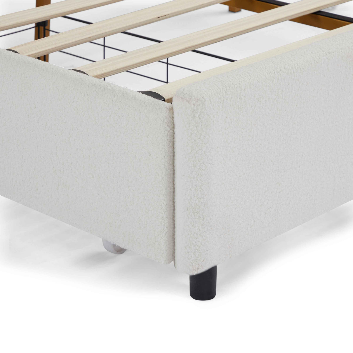 King Size Bed Frame with Drawer, Upholstered Smart Platform Bed with