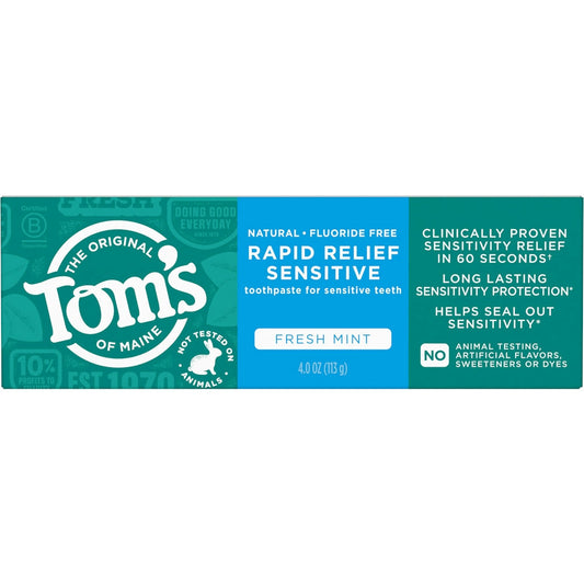 Tom's of Maine Natural Toothpaste Rapid Relief Sensitive Fluoride Free Fresh Mint, 4 Oz