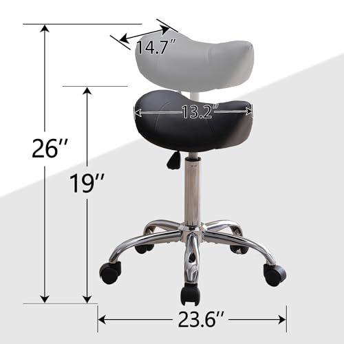FIRAVOE Saddle Stool, Swivel Saddle Stool with Wheels, Adjustable Rolling Stool 18"-26", Faux Leather Rolling Saddle Stool for Salon, Massage, Clinic, Lab, Office (Black, 1PCS (18"-26"))