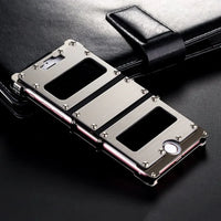Steel Armour iPhone Case II displayed in black on a wooden surface with iPhone inside