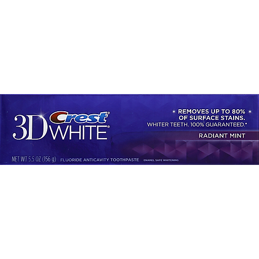 Crest 3D White Toothpaste, Fluoride, Anticavity, Enamel Safe Whitening, Radiant Mint