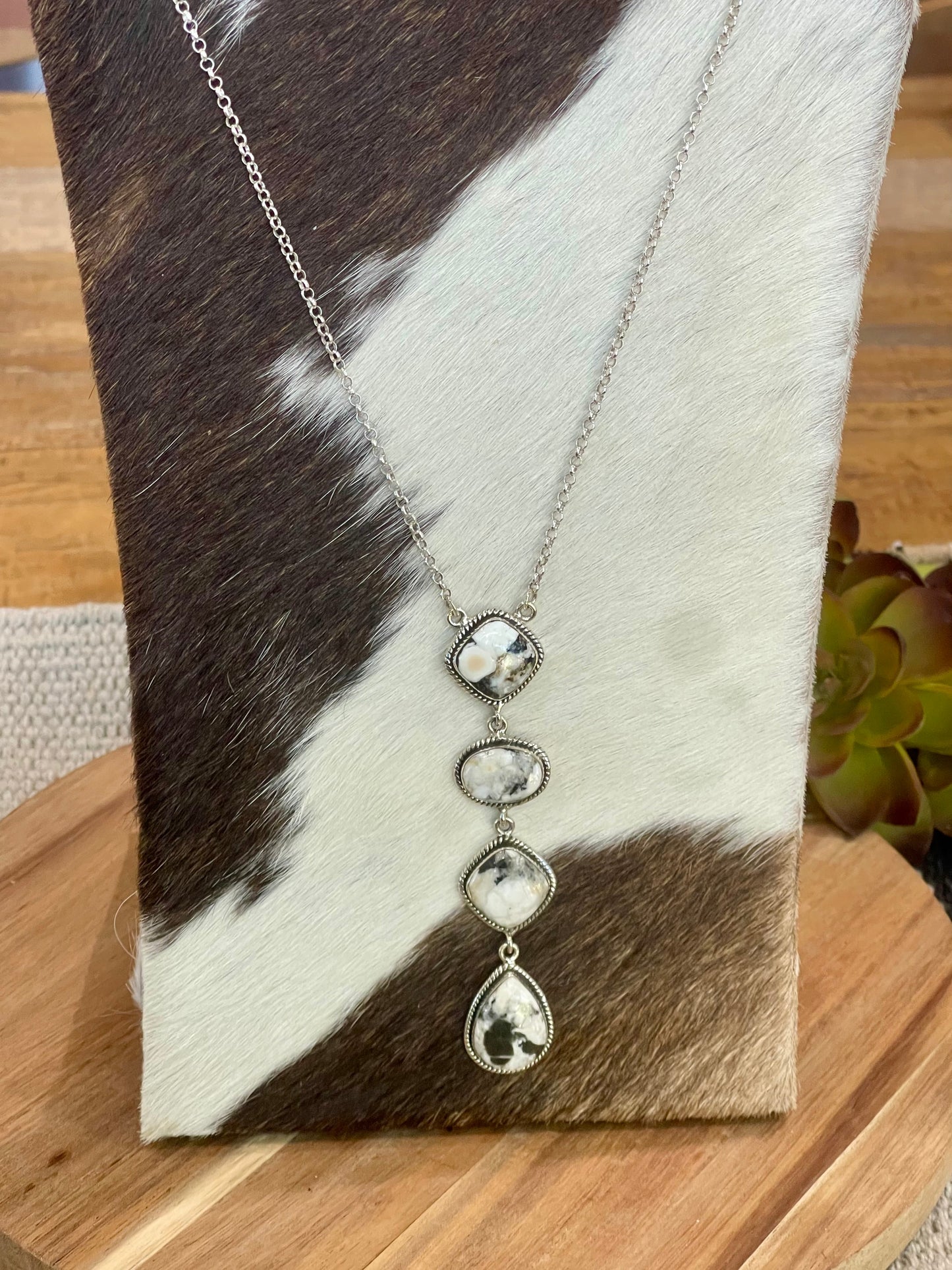 Handmade Sterling Silver & White Buffalo Drop Necklace