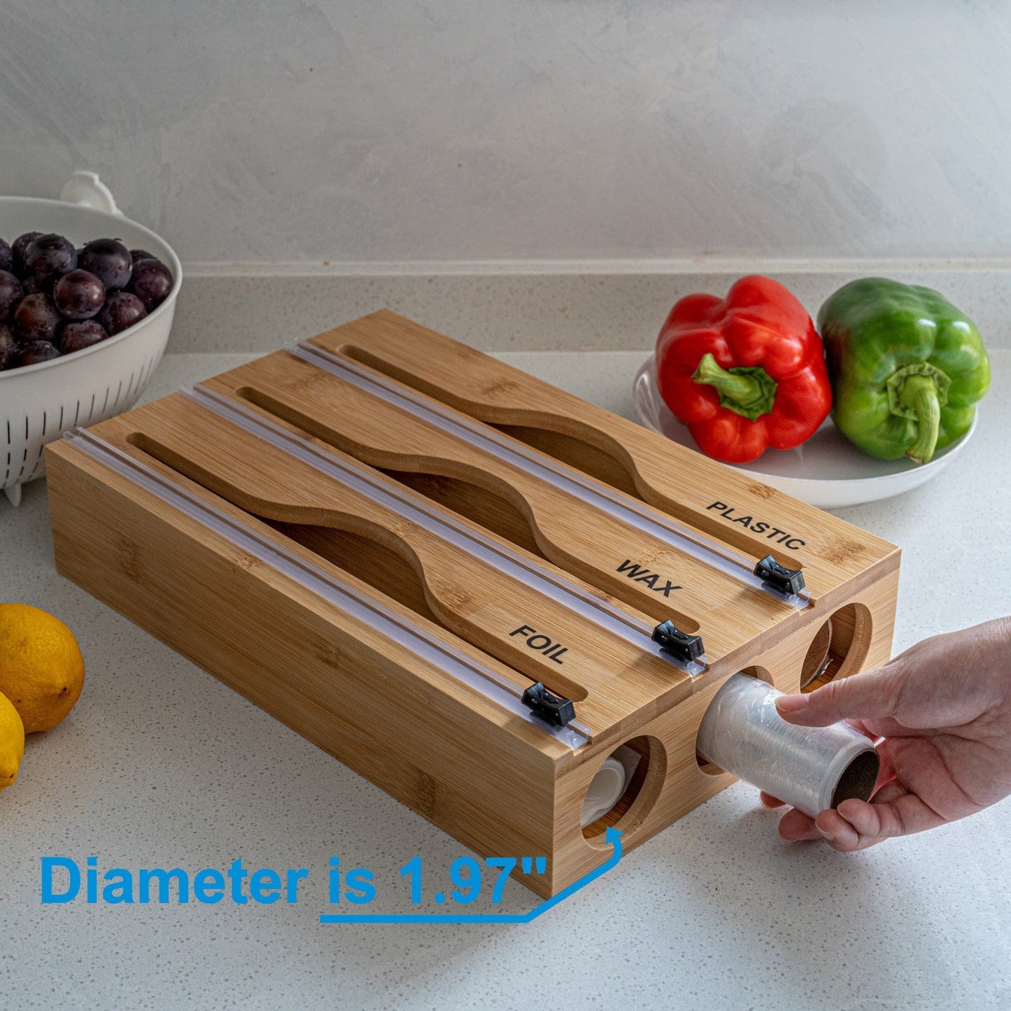 Simple wall-mounted bamboo and wood cling film cutter kitchen supplies multi-grid multi-layer scribing knife two-way cutter