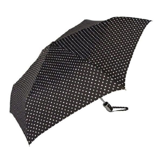 ShedRain Air Vent Auto Open Close Compact Umbrella BLACK POLKA DOTS Gift