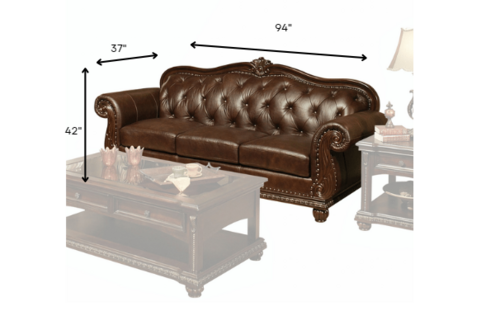 37inches X 94inches X 42inches Espresso Top Grain Leather Match