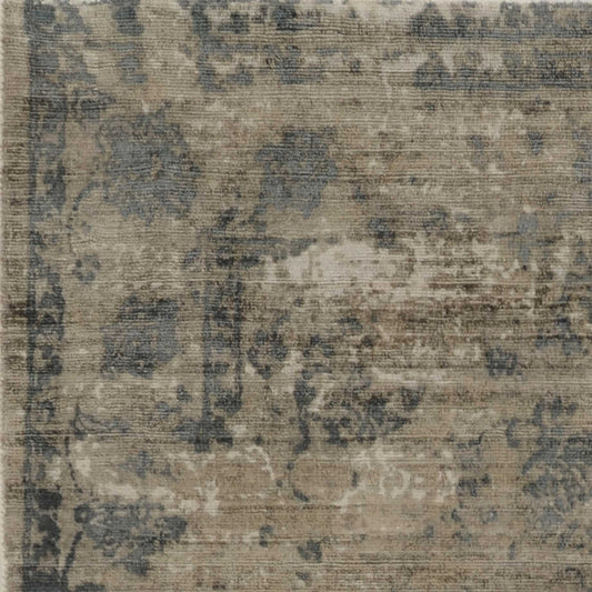 8inchesx10inches Sand Blue Hand Loomed Traditional Floral Indoor Area