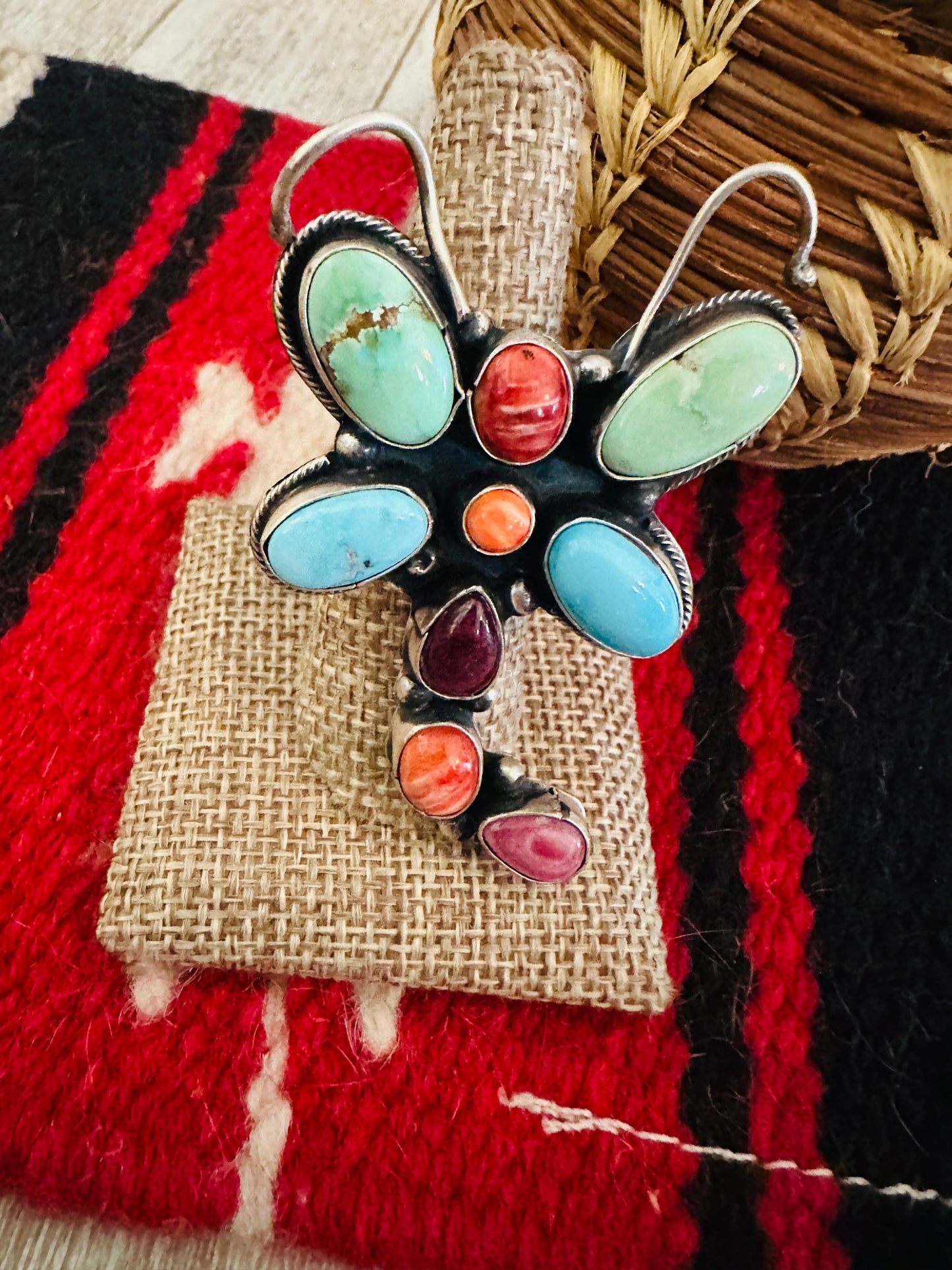 Hand Crafted Multi Stone & Sterling Silver Dragonfly Adjustable Ring