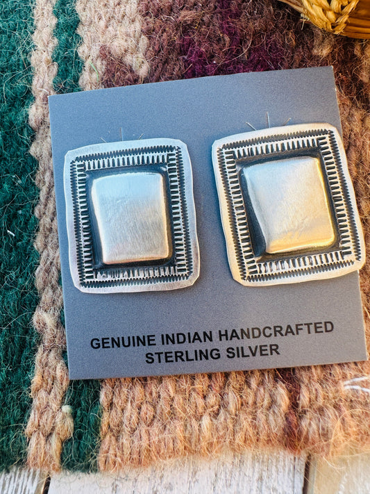 Handcrafted Sterling Silver Concho Post Earrings by Leander Tahe