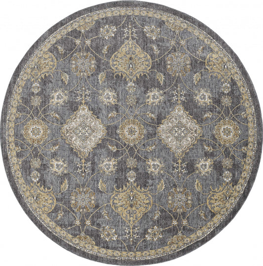 8inchesx11inches Slate Grey Machine Woven Bordered Floral Vines Indoor