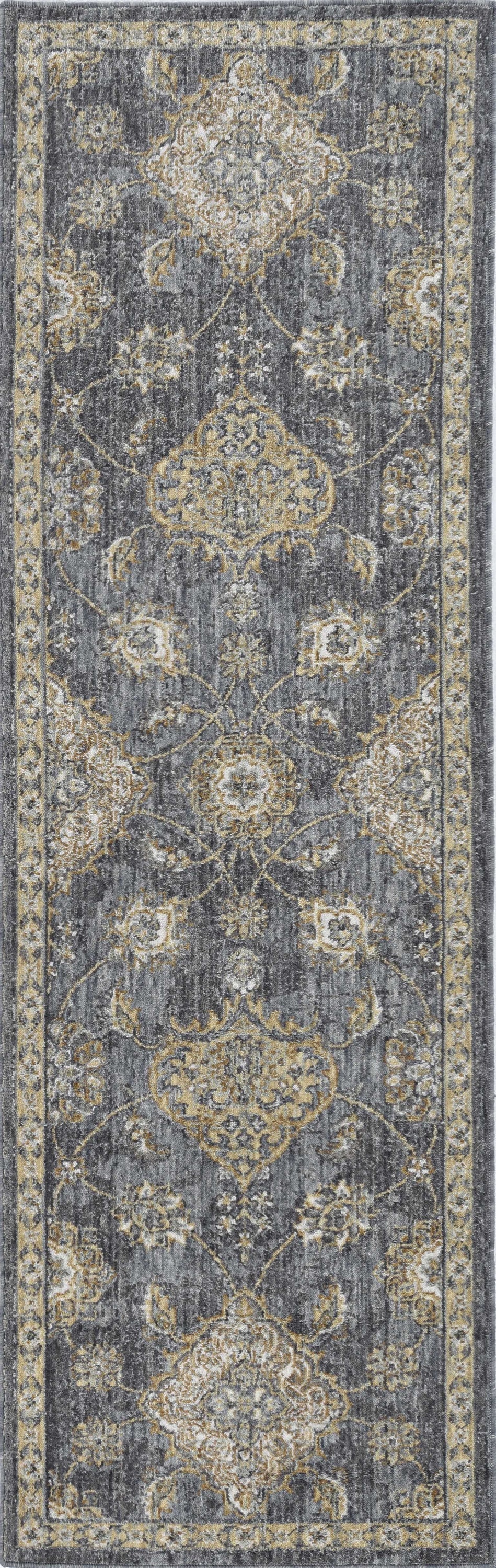8inchesx11inches Slate Grey Machine Woven Bordered Floral Vines Indoor