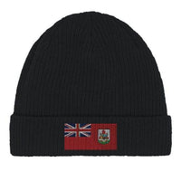 Green beanie displayed on a white background showing front Bermuda flag