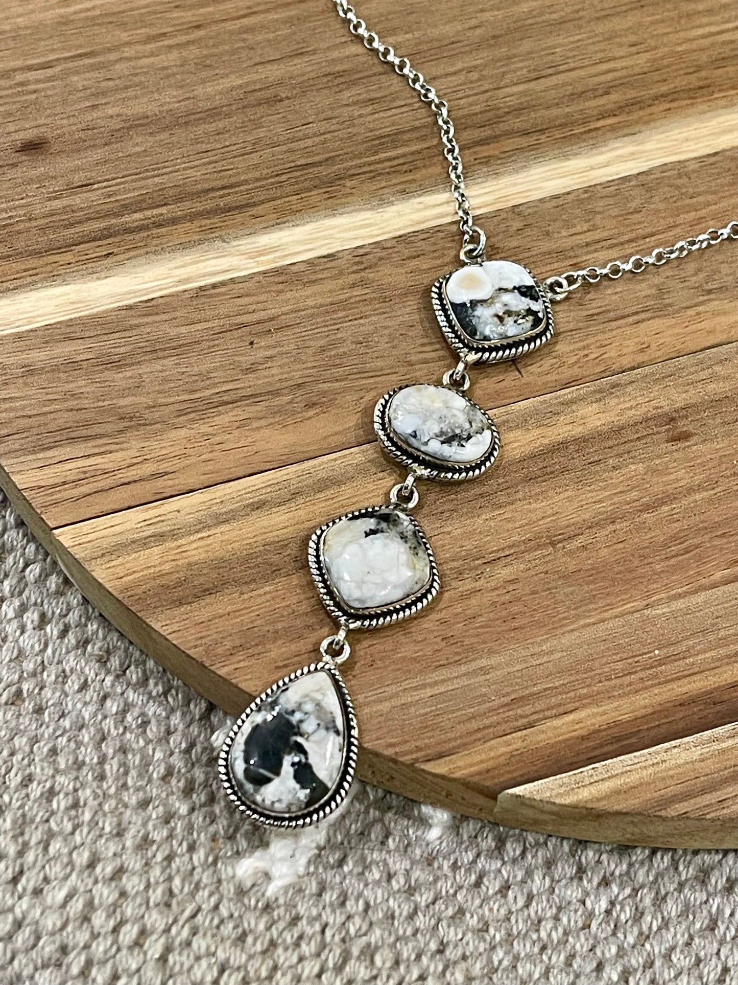Handmade Sterling Silver & White Buffalo Drop Necklace