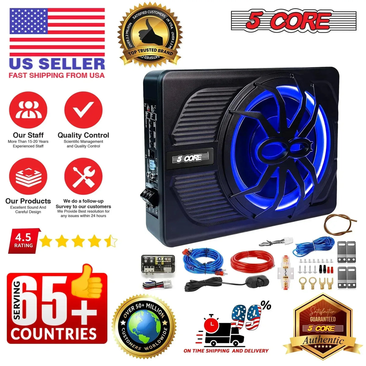 5Core 10 Inch Slim under Seat Car Audio Subwoofer 800W Built in - Trustymall