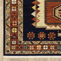 7inches x 10inches Blue Red Machine Woven Medallions Indoor Area Rug
